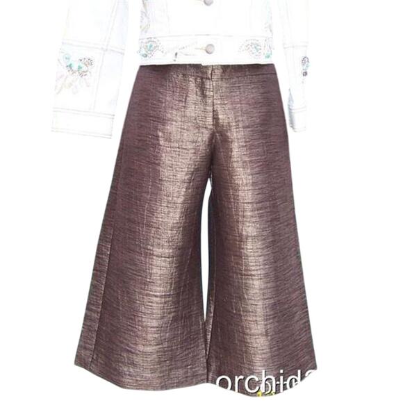 Cache Expresso Textured Crop Gaucho Pant New Poly Linen Blend Cropped NWT $118 - Picture 3 of 10